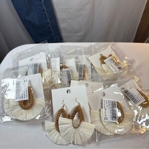 Boho Rattan White Ruffle Dangle Earrings NWT lot of 10